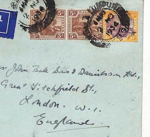 MALAYA FMS TIGERS Franking Cover *Imperial Airways* 1934 Air Mail London HH71