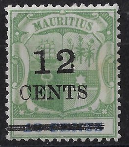 Mauritius 1902 Arms 12c surcharge MLH, SG 156/ Sc 117.  CV £5    ($6.25)  (a1266