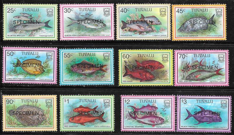 Tuvalu #729-740 Fish ( MNH) Specimen copies CV $20.00