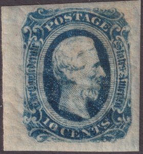 Sc# 12 U.S. CSA 1863 - 1864 Jefferson Davis 10¢ issue 4 margin MLMH CV $22.00