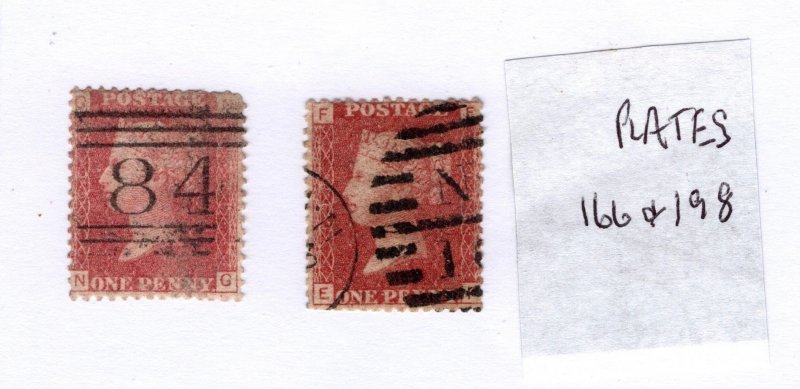 Great Britain 1858-79 Victoria Penny Reds (Plates 166 & 198) [Used]