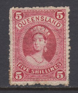 Queensland Sc 76 MLH. 1885 5sh carmine rose QV, perf 12, watermarked sideways
