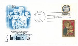 US 1768 15c Christmas Madonna FDC w other stamp Artcraft Cachet Unadd ECV $10.00