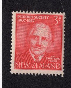 New Zealand 1957 3p King, Scott 318 MNH, value = 25c