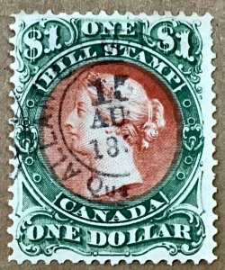 1865 FB34,  Canada Revenue, used , $1.00 Queen Victoria, CV $200.00