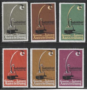 Set of 6, Ludwigsburg, Germany, 1914, Business Exhibition, Poster Stamps