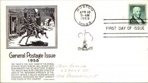 FDC 1958 SC #1048 Black Anderson Cachet - Boston, Mass - Single - J4789