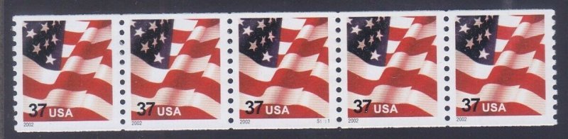 US 3631 MNH 2002 37¢ Flag Perf 9¾ Plate No Coil PNC5 Plate S1111