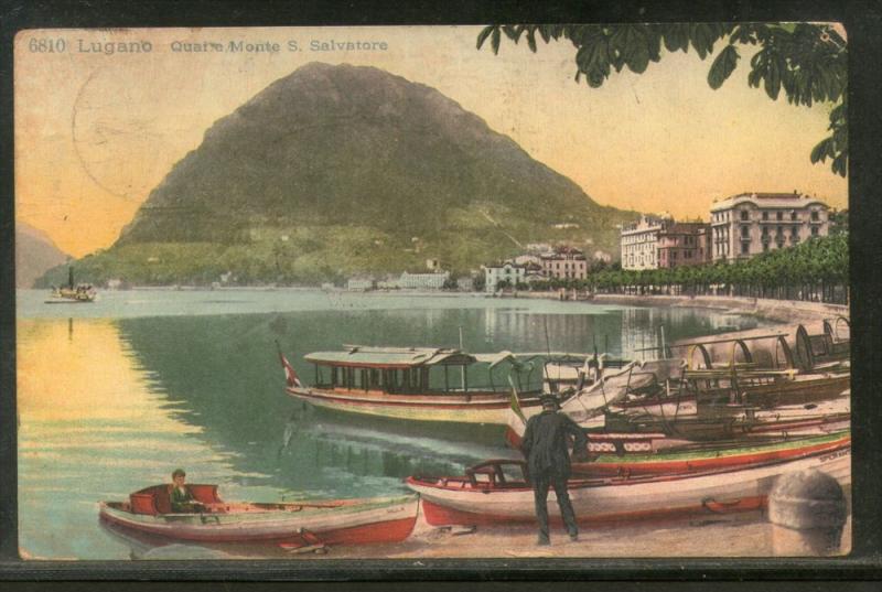 Switzerland 1908 Lugano Monte San Salvatore Used View Post Card to India # 14...