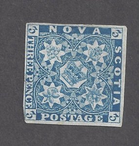 Canada NOVA SCOTIA # 2 VF MINT UN 1857 3d BLUE HERALDIC FLOWERS  BS26969