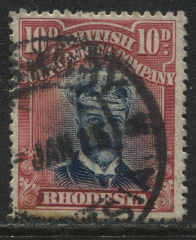 Rhodesia KGV 1913 10d carmine rose and dark blue used 