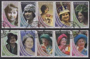 GUERNSEY SG817/26 1999 LIFE & TIMES OF THE QUEEN MOTHER FINE USED 