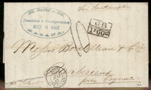 USA 1867 Havana England France Forwarding Agent England Transatlantic Cove 92180