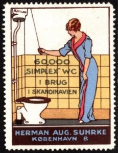 Vintage Denmark Poster Stamp 6,000 Simplex Water Closets In Use In Scandinavia