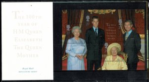 G.B.QE II 2000 QUEEN MOTHER'S 100th BRITHDAY (NH) SG MS2161 P.O.PACK M04 SUPERB