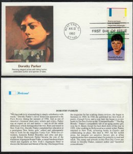 1992 Dorothy Parker writer Sc 2698 Literary Arts FDC Fleetwood premium cachet