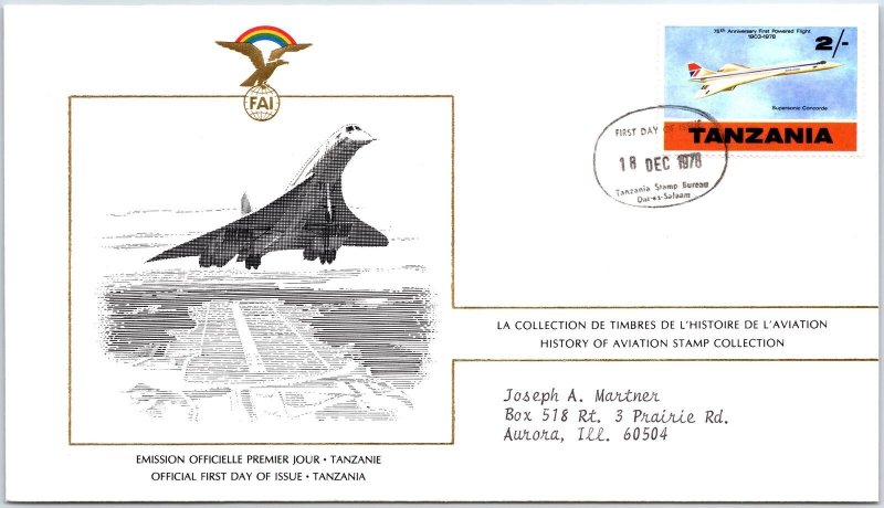 HISTORY OF AVIATION TOPICAL FIRST DAY COVER SERIES 1978 - TANZANIA 2 SHILLING