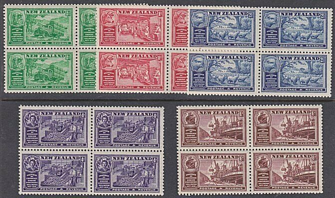 NEW ZEALAND 1936 Commerce set MNH blocks of 4...............................K850