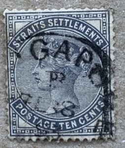 Straits Settlements 1882 10c slate, used. Scott 51, CV $1.50. SG 53