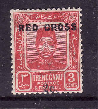 Malaya Trengganu-SC#B1-unused Hinged-3c + 2c red rose-1917-R