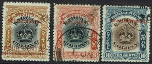 STRAITS SETTLEMENTS 1906 CROWN 4C ON 18C 8C AND 10C USED