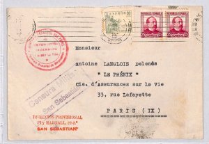 SPAIN Cover San Sebastian *SPANISH CIVIL WAR* CENSOR 1937 Paris {samwells}YG187