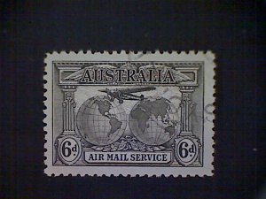 Australia, Scott #C3, used (o), 1931 air mail, Airplane and Two Globes, 6d