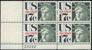 US #C80 17¢ STATUE OF LIBERTY MNH LL PLATE BLOCK #33092 DURLAND $1.70