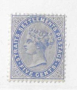 Straits Settlements Sc #45  5c blue  OG VF