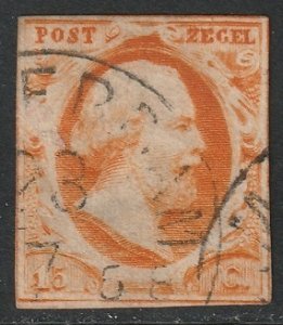 Netherlands 1852 Sc 3a used small margins 1858 cancel