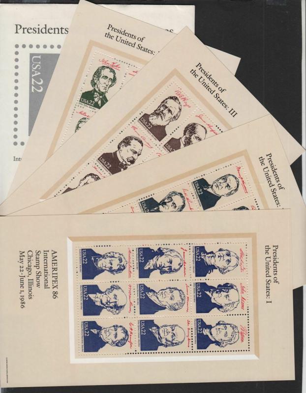 1986 AMERIPEX Sc 2216-19 MNH souvenir sheets set of 4  CV $26