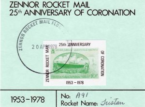 Zennor Rocket Mail 1978 CORONATION 25th.Anniv.Tristan Da Cunha #A64 FDC