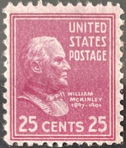 Scott #829 1938 25¢ Presidential Series William McKinley unused hinged