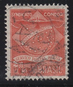 Brazil 1927 10,000r Orange Vermilion Syndicato Condor Used. Scott 1CL7