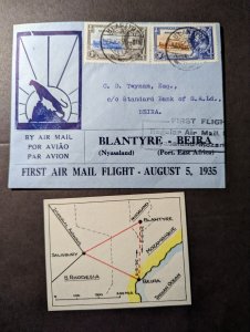 1935 British Nyasaland Airmail First Flight Cover FFC Blantyre to Beira E Africa