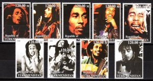 Turkmenistan 2000  BOB MARLEY  Set  (9) Perforated MNH