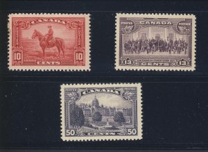 3x Canada Stamps #223-10c #224-13c & #226-50c All MH VF Guide Value = $60.00