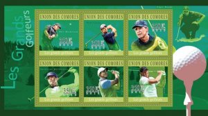 COMOROS - 2010 - Great Golfers - Perf 6v Sheet - Mint Never Hinged