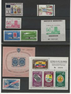 Colombia 1956-60 six stamps and 3 miniature sheets all MNH