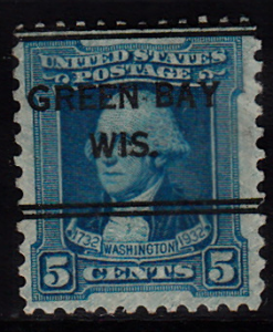 United States Precancel 5¢ Washington Bicentennial, Green Bay, WI