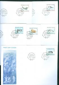 Greenland. 7 FDC 1991.  Compl. Set. Single + Block.. Walrus & Seals. Sc# 233-238