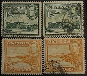 King George VI Cyprus 2x 1 1/2 and 2 x 1 Piasgre