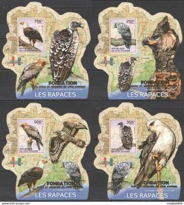Lx289 Imperf !!! Gold 2014 Ivory Coast Birds Of Prey #1554-57 Cardboard 4Bl Mnh