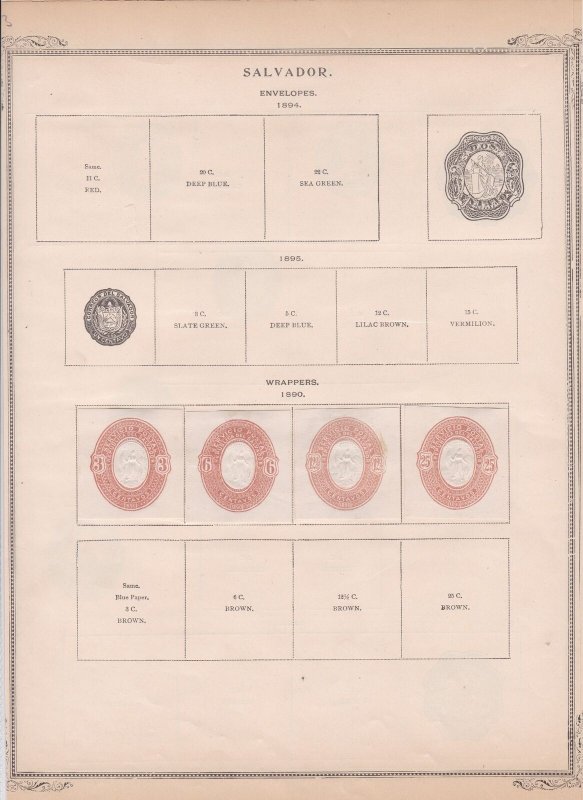 salvador 1890 envelopes and wrappers stamps on album page ref r11392 