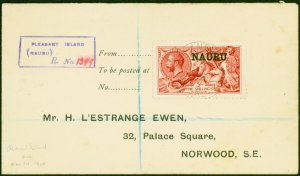 Nauru 1920 Reg Cover to London Bearing 5s Brt Carmine SG22 V.F & Attractive S...