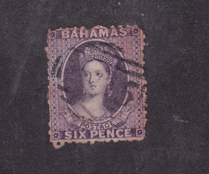 BAHAMAS # 14c LIGHT USED 6p QUEEN VICTORIA CAT VALUE $117