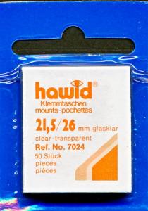 Hawid Stamp Mount 22(21.5)/26 mm - CLEAR - Pack of 50 (22x26 22mm)  PRECUT 7024 