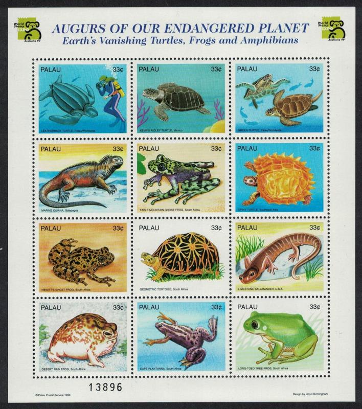 Palau Turtle Frog Iguana Endangered Reptiles and Amphibians Sheetlet of 12v
