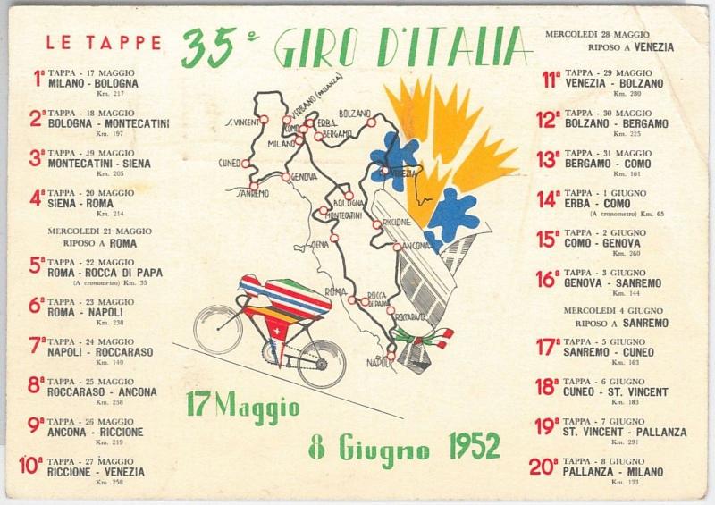 56924 - ITALY - 35° GIRO D'ITALIA 1952  postcard - 10TH TAPPA Riccione Venezia