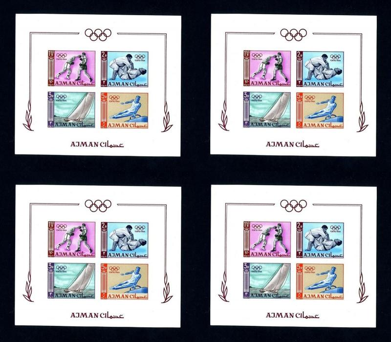 16 Ajman # 36b 1964 Olympics Imperforated F-VF NH Souvenir Sheets